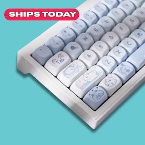95 Keys Blue Cat Cloud Keycap Set | Cute Pastel Kawaii Keycaps | PBT Custom Mechanical Keyboard | MX Compatible | Paw Theme | MOA Profile