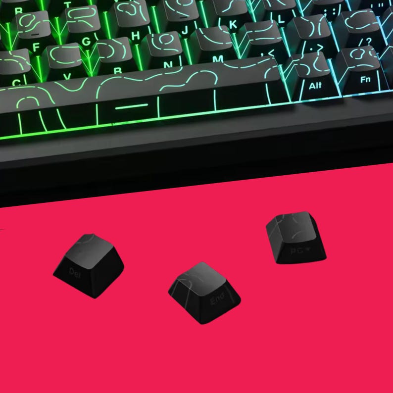 134 Keys Topographic RGB Keycap Set | Black Backlit Keycaps With ...