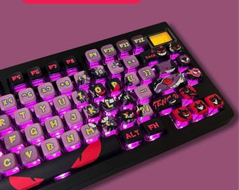 Juego de teclas Demon Purple de 124 teclas | Teclas PBT con perfil MDA | Teclas personalizadas para teclado mecánico | Compatible con Cherry MX | Estética gamer