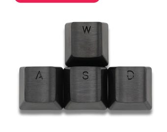 Juego de 4 teclas de acero inoxidable | Teclas metálicas con perfil OEM | Teclas para juegos WASD | Compatible con interruptores MX | Negro, azul, dorado, arcoíris