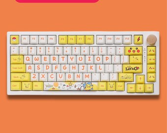 Juego de teclas de anime amarillas - 126 teclas PBT, perfil Cherry, tema Kawaii Lightning para teclados mecánicos - Envío hoy