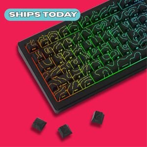 134 Keys Topographic RGB Keycap Set | Black Backlit Keycaps with Contour Lines | Custom Shine-Through Gaming Gamer Keyboard | Cherry Profile