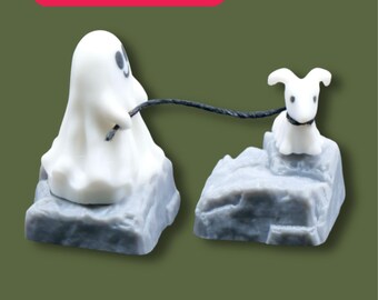 2 Keys Ghost & Dog Artisan Keycap Set | Premium Resin Keycaps | Custom Mechanical Keyboard Caps | MX Switch Compatible | Cute Keycaps