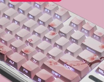 Sakura Keycap Set - 127 Keys PBT, Cherry Profile, Pink Floral Theme for Mechanical Keyboards - Ships Today