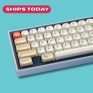 Cream Blue Custom Novelty Keycaps Set | 140 Keys MOA Profile for Cross Switches | Ansi, ISO, TKL Full Size Mechanical Keyboard Keycaps