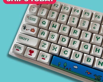 Retro Pixel Keycap Set - Vintage Gaming Keycaps For Mechanical Keyboards | Cute 90s gaming RPG-Inspired Design | Cherry MX Compatible