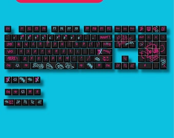 Conjunto de 104 teclas pretas e vermelhas | Teclas PBT com perfil Cherry | Teclas personalizadas para teclado mecânico | Compatível com switches MX | Teclas para jogos