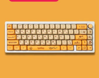 Juego de teclas amarillas para ratón eléctrico de 129 teclas | Teclas PBT con perfil MA | Teclas personalizadas para teclado mecánico | Compatible con interruptores MX | Teclas para gamers