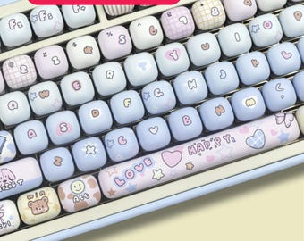 Set de teclas Kawaii Pastel de 140 teclas | Teclas PBT con perfil MOG | Diseño estético adorable | Regalo de Navidad para gamers | Teclado mecánico