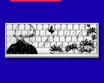Juego de teclas PBT con perfil Cherry — Anime en blanco y negro, 130 teclas, compatible con MX - Envío hoy
