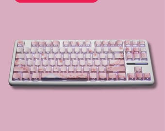 127 Keys Pink Sakura Keycap Set | Cherry Profile PBT Keycaps | Japanese Flower Theme | Christmas Gift for Gamers | Mechanical Keyboard