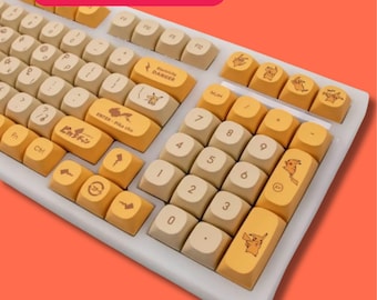 Juego de teclas amarillas de 129 teclas | Teclas PBT con perfil MA | Teclas personalizadas para teclado mecánico | Compatible con interruptores MX | Teclas con un diseño atractivo