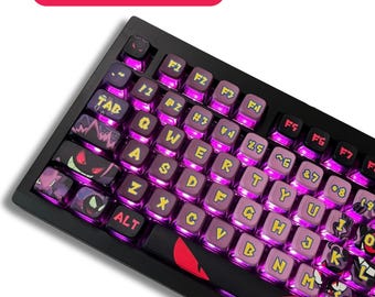 Juego de 124 teclas Purple Graffiti – Teclas PBT con perfil MDA para teclado mecánico