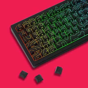 Topographic RGB Keycap Set – Black Backlit Keycaps with Contour Line Design | Shine-Through | Gaming Keyboard Keycaps | MX Compatible