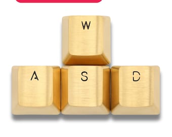 Juego de teclas de acero inoxidable dorado | 4 teclas con perfil OEM | Teclas WASD para juegos | Teclas para teclado mecánico | Compatible con interruptores MX