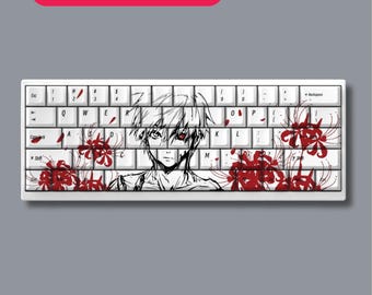 Juego de 73 teclas blancas y rojas | Teclas PBT con perfil Cherry | Tema anime | Teclas para teclado mecánico | Regalo de Navidad para gamers