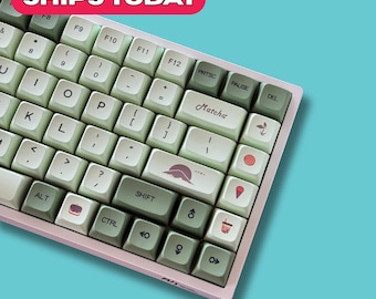 Matcha Keycap Set – Kawaii Green Artisan Keycaps for Mechanical Keyboard | Cute Boba, Ice Cream & Food Theme | Cherry MX Compatible | XDA