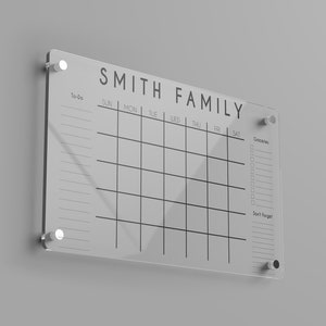 Acrylic Family Planner | Personalized Monthly Calendar | Dry Erase Board | Wall Calendar with Marker | Free Shipping