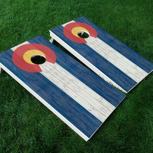 Distressed Colorado 03 Colorado State Flag Cornhole WRAP Set Vinyl Board Decal  Bag Toss Boards * Made in The USA *