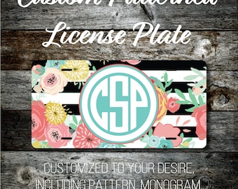 Placa de matrícula con monograma personalizado (LP256) Vinilo estampado Preppy - Triple UV recubierto .025 "de espesor