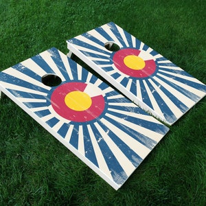 Distressed Colorado 08 Colorado State Flag Cornhole WRAP Set Vinyl Board Decal  Bag Toss Boards * Made in The USA *