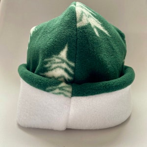 Fleece Beanie - Trees and White