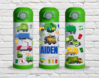 Personalized Kids 12oz Tumbler No Spill Garbage Truck Water Bottle Boys Back to School Gift Custom