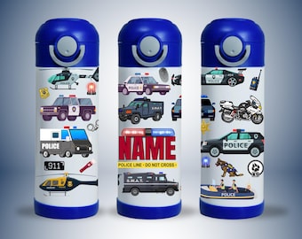 Personalized Kids 12oz Tumbler No Spill Police Water Bottle Boy Girl Gift Custom Name