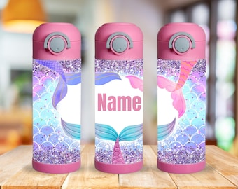 Personalized Kids 12oz Tumbler No Spill Mermaid Water Bottle Boy Girl Gift Custom Name