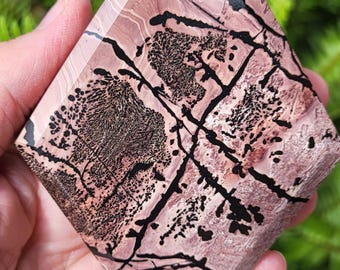 Pink picture jasper diamond with stand. Beautiful crystal diamond shape picture jasper 5" stone