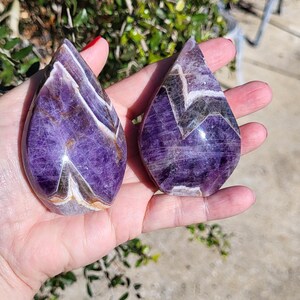 Chevron Dream amethyst freeform tear carving. Crystal tear. BEAUTIFUL pieces!