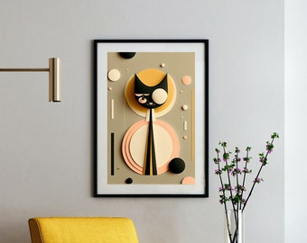 Mid Century Modern Cat Art Print Black Cat Wall Décor Retro - Etsy