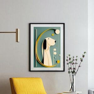 Retro Dog Art Poster, Basset Hound Wall Décor, Dog Art Print, Vintage Dog Lover, Animal Lover, Mid Century Modern, Art Deco, Cozy Home