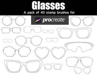 Glazen zonnebril Lineart manga-stempelborstels voor Procreate-pakket van 40