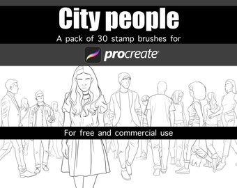 City walking people Procreate stamp brush pack of 30 crowd brush comics manga