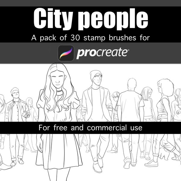City Walking People Procreate Stamp Brush Pack de 30 Crow Brush Comics Manga