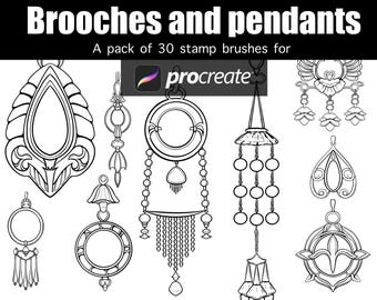 Pendants brooches earrings stamp brushes procreate hand drawn