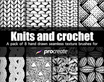 Knits and crochet hand drawn Procreate texture brushes pack of 8