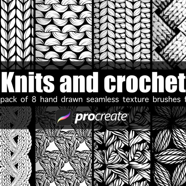 Strickt und häkelt handgezeichnete Procreate Texturbürsten 8er Pack