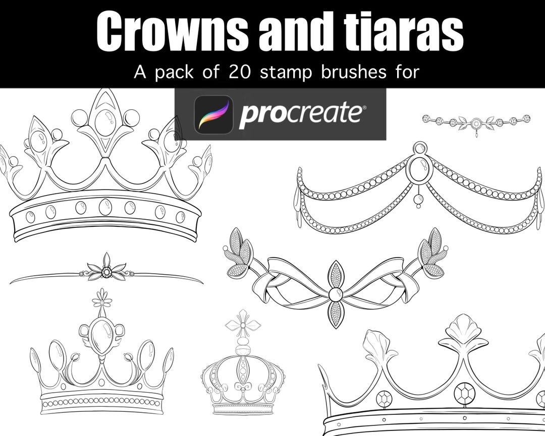Crowns and Tiaras Procreate Stamp Brushes Hand Drawn Fantasy - Etsy