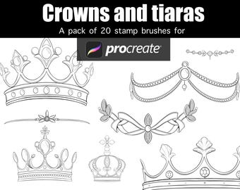 Crowns and tiaras Procreate stamp brushes hand drawn fantasy