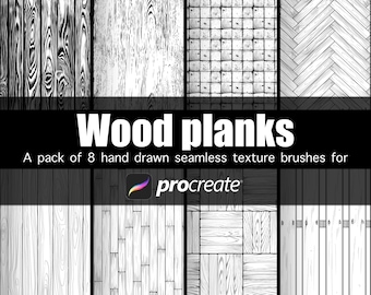 Wood planks decking Procreate brushes hand drawn monochrome inking pack of 8