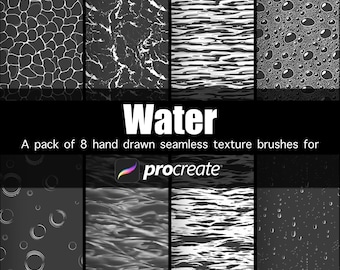 Water seamless hand drawn texture brushes Procreate pack of 8