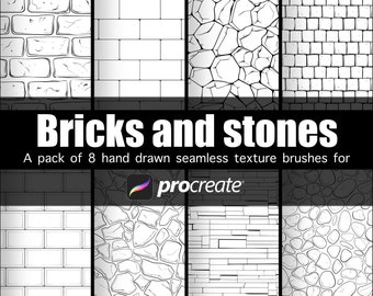 Bricks and stones hand drawn texture brushes for Procreate pack of 8