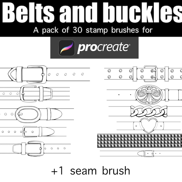 Belts and buckles stamp brushes procreate pack of 30