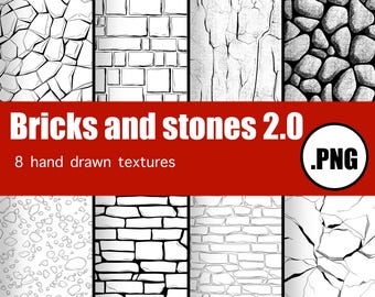 Bricks and stones seamless hand drawn textures Procreate brushes pack of 8