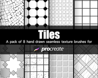 Hand drawn seamless tiles texture brushes for Procreate black and white