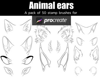 Fantasy animal ears kemonomimi Nero cat dog stamp brushes procreate pack of 50