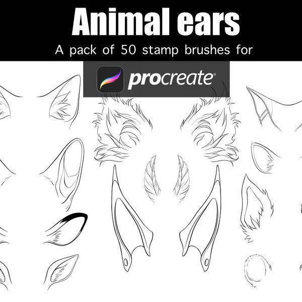 Fantasy animal ears kemonomimi Nero cat dog stamp brushes procreate pack of 50