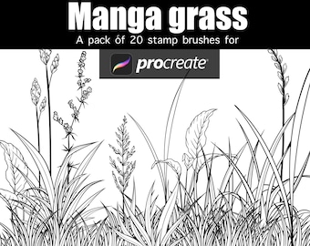 Manga grass stamp brushes for Procreate pack of 20